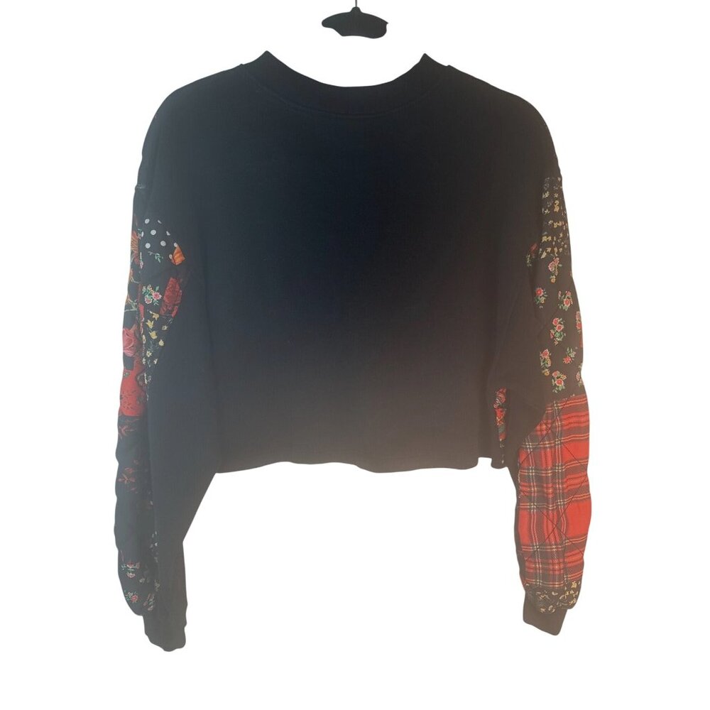 Zara Patchwork Small Cropped Sweatshirt Black Flo… - image 2
